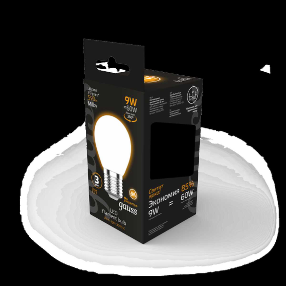 Лампа светодиодная филаментная Gauss E27 9W 3000К матовая 105202109