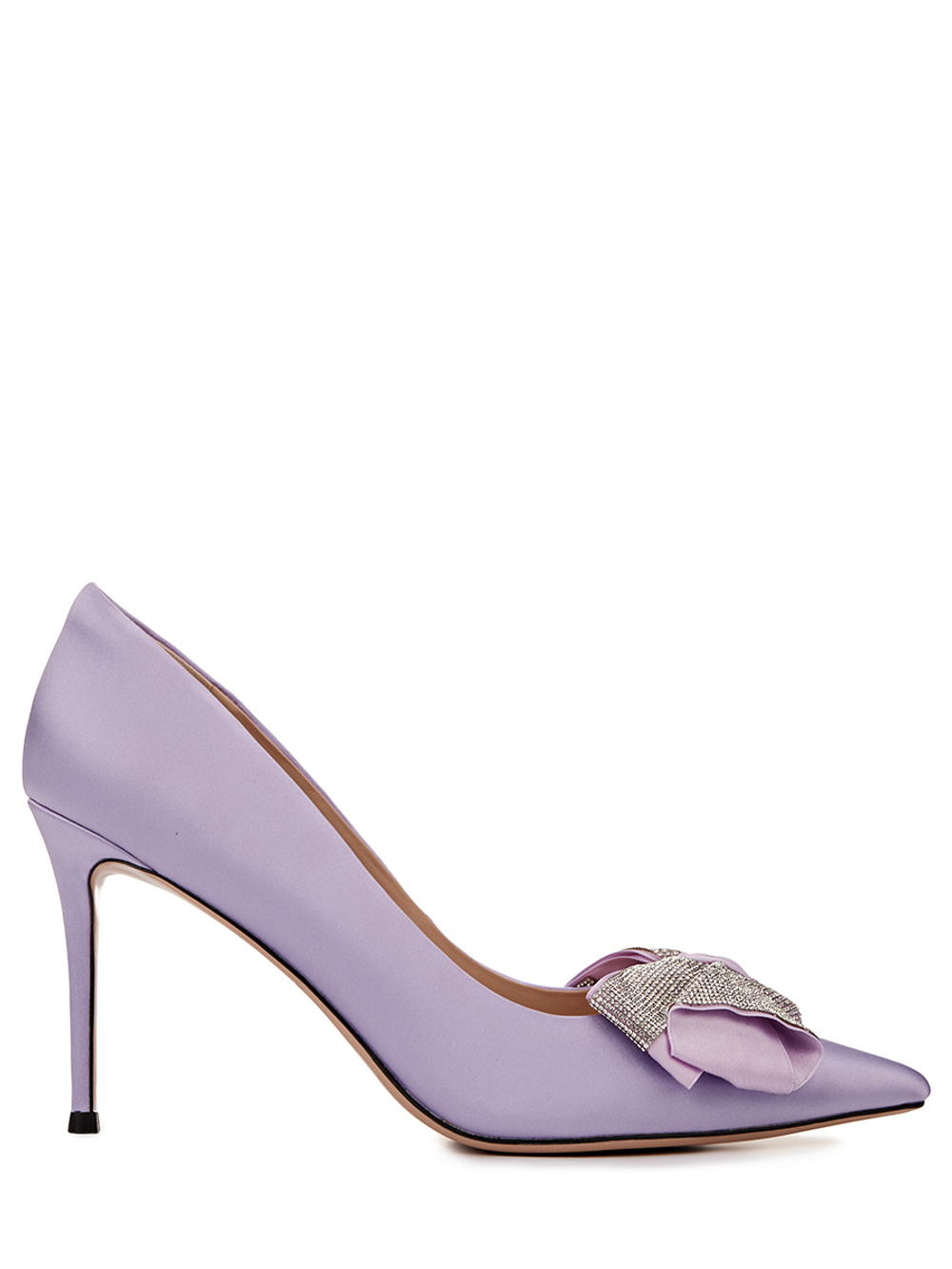 Женские туфли кожаные сиреневые с бантиком