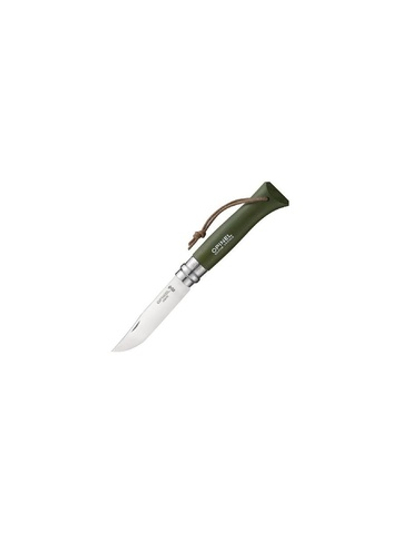 Нож Opinel №8 Trekking, нержавеющая сталь, кожаный темляк, хаки, 001703