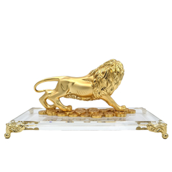 Знак зодиака ЛЕВ. Скульптура золоченая на стеклянной подставке. Металл, золочение, стекло. ХХ века,