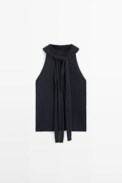 Massimo Dutti Свободный топ с завязками на шее, темно-синий