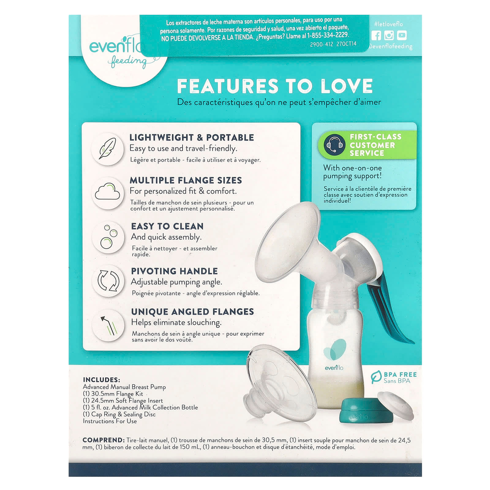 Evenflo Feeding, Усовершенствованный ручной молокоотсос, 1 шт.