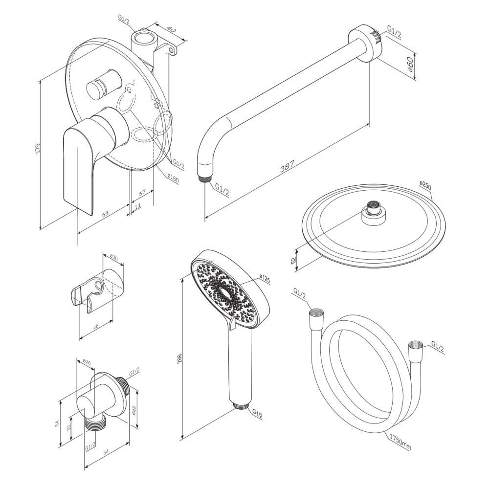 Встраиваемая душевая система со смесителем для душа Damixa Apollo 947520000