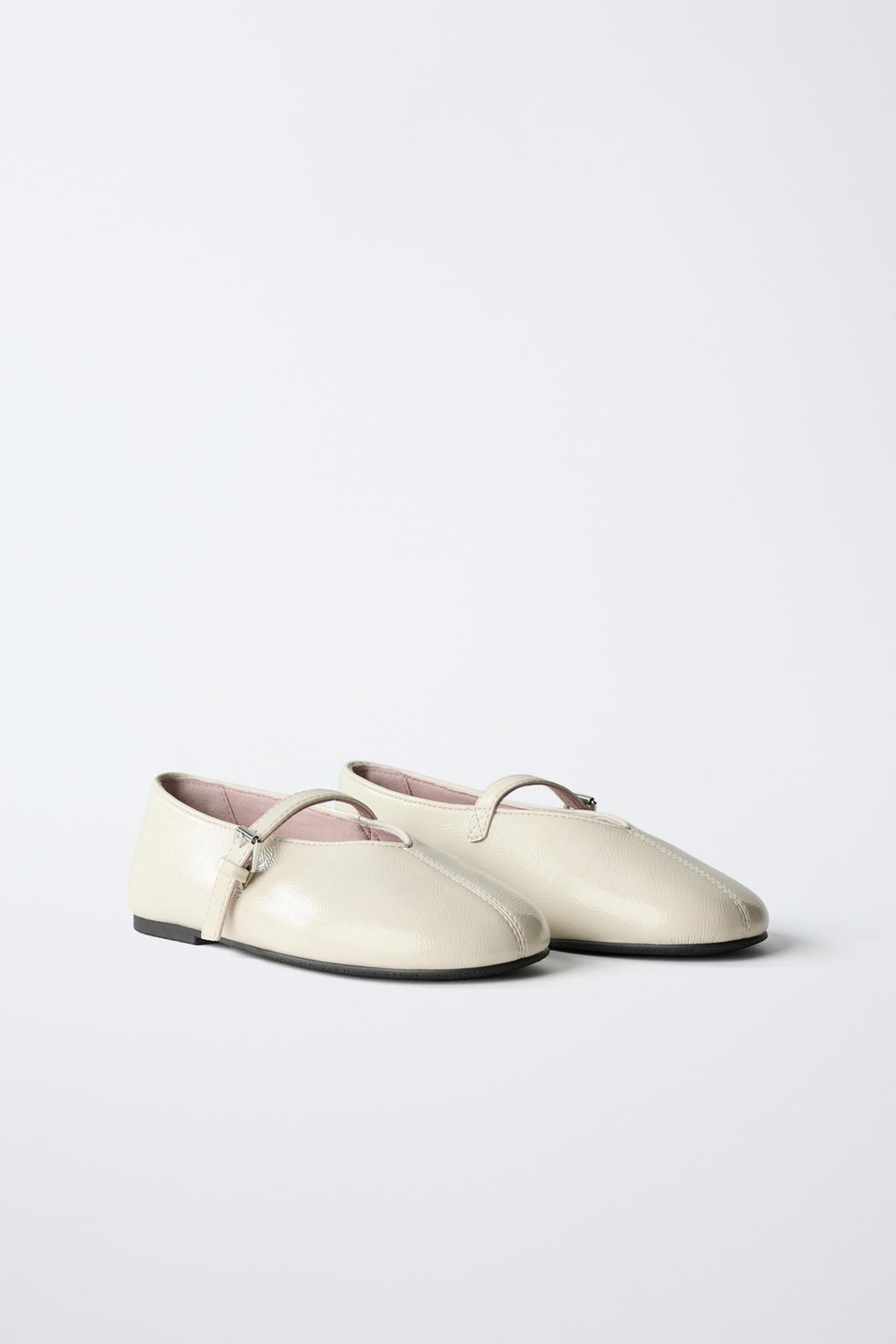 ZARA ЛАКИРОВАННЫЕ БАЛЕТКИ, ЭКРЮ