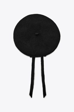 ZARA БЕРЕТ ИЗ 100% ШЕРСТИ С БАНТОМ, ЧЕРНЫЙ