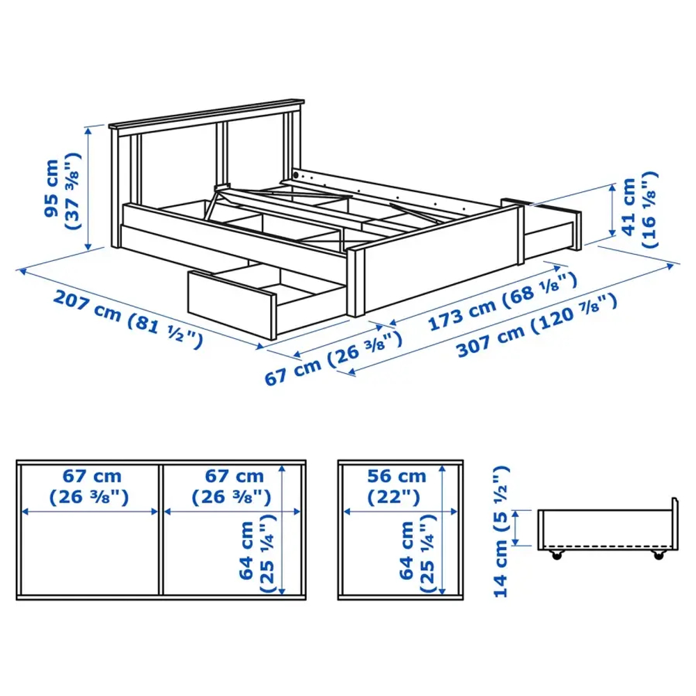 Каркас кровати с 4 ящиками для хранения - IKEA SONGESAND/LÖNSET/LONSET, 200х160 см, белый, СОНГЕСАНД/ЛОНСЕТ ИКЕА
