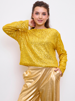 Костюм брючный праздничный с пайетками для девочки жёлтый