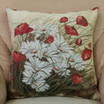 Декоративный гобеленовый чехол для интерьерной подушки Маки и ромашки 47*47