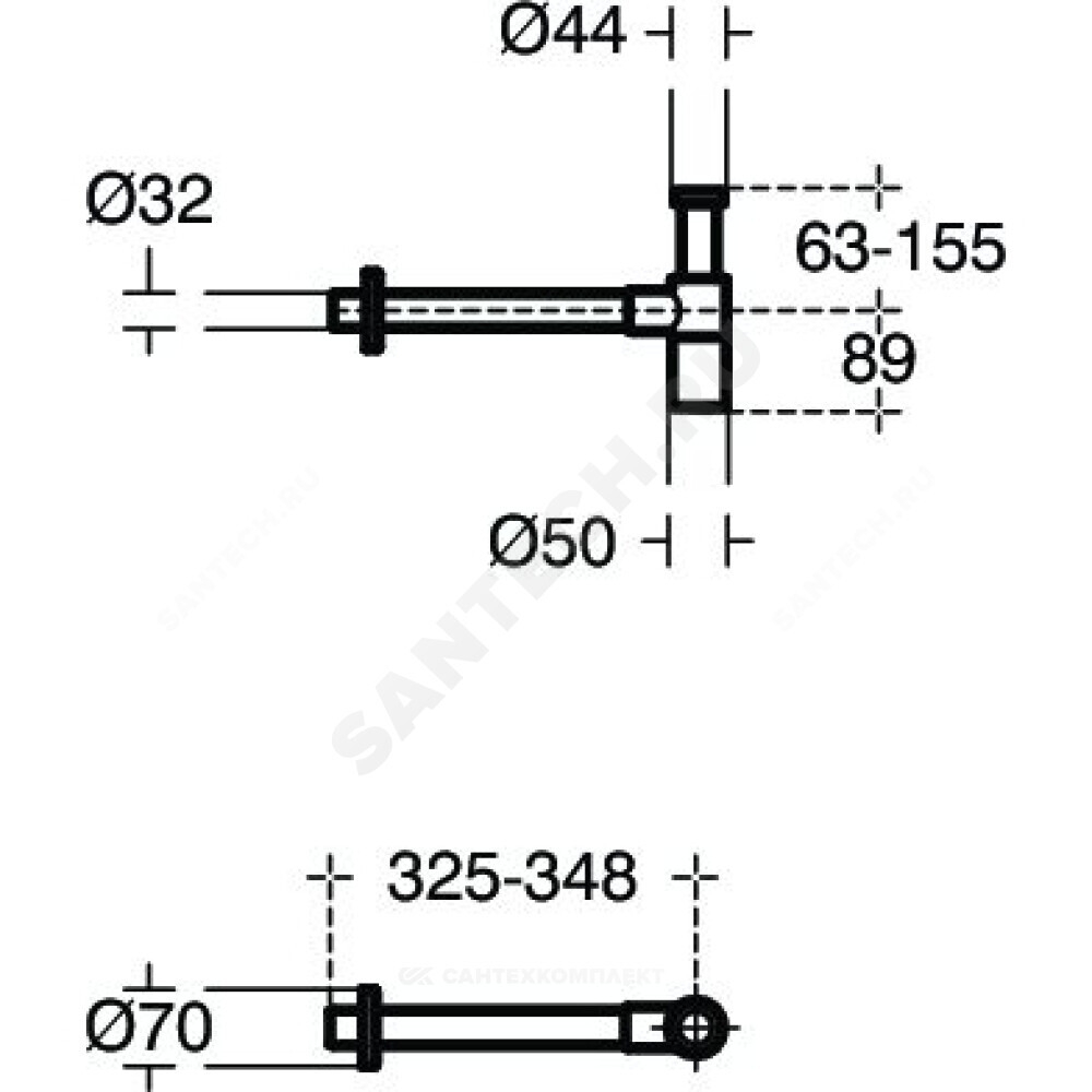 Сифон для умывальника бутылочный латунь 1 1/4"x32 с прямой трубкой 32 черный без выпуска Ideal Standard T4441XG