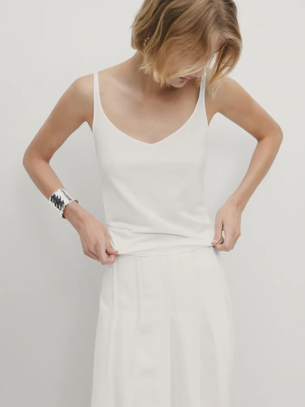 Massimo Dutti Топ из 100% хлопка с бретелями, белый