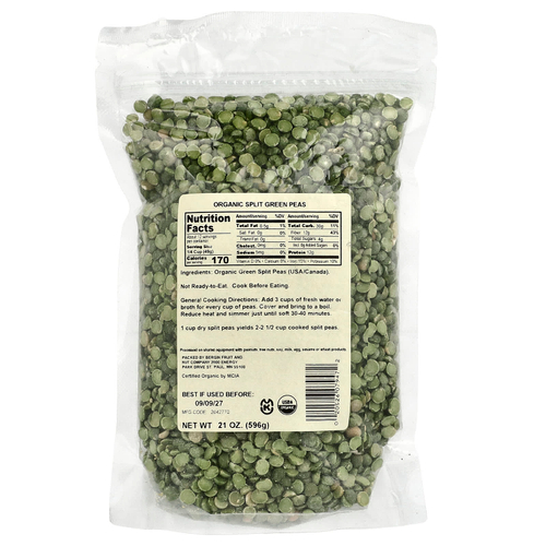 Bergin Fruit and Nut Company, Органический колотый зеленый горошек, 596 г (21 унция)