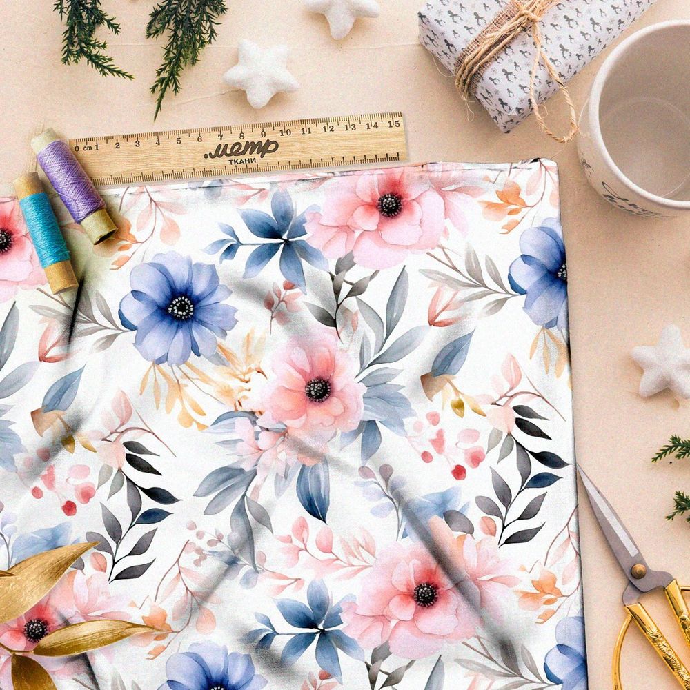 Ткань премиум шелк искусственный Армани акварельный цветник