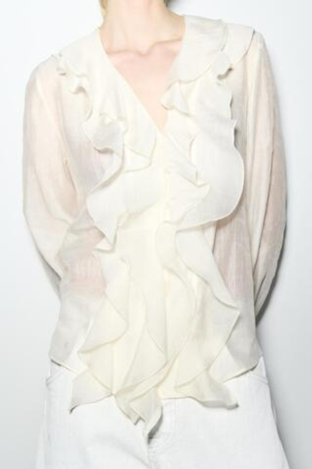 ZARA БЛУЗА С ВОЛАНАМИ — ZW COLLECTION, ЭКРЮ