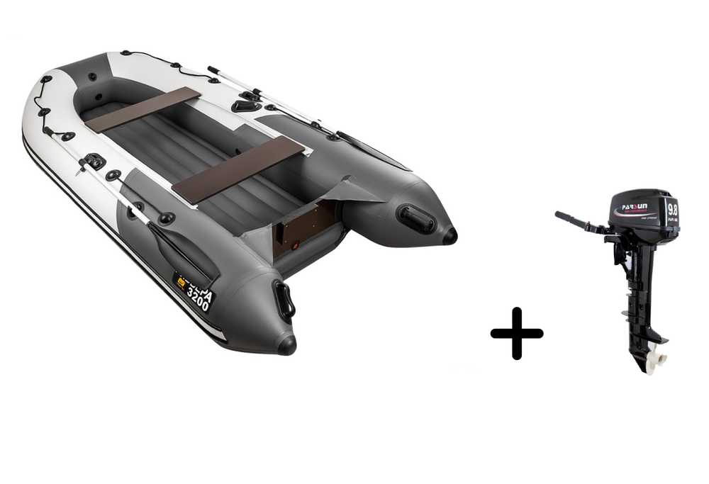 Ривьера 3200 НДНД компакт серый-графит + PARSUN T 9.8 BMS (комплект лодка + мотор)