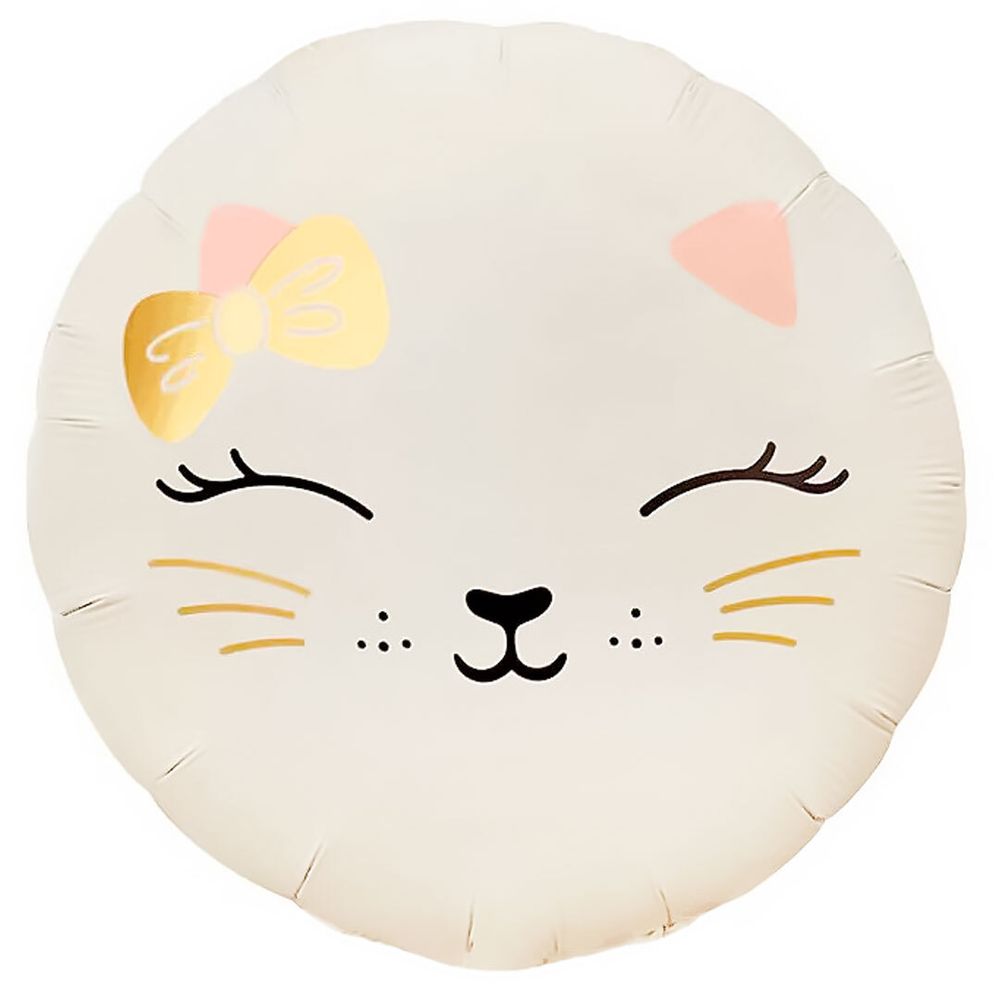 Шар (18''/46 см) Круг, Кошечка с бантом, Кремовый, Сатин, 1 шт.