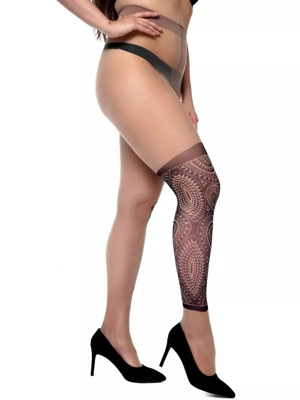Колготки +size с разными принтами на ножках (Размер: XL-XXL-XXXL) (Цвет: бежевый)