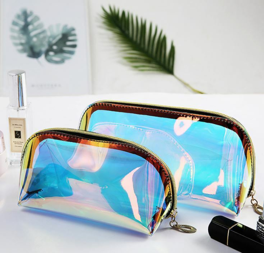 SALE!Женская полупрозрачная, голографическая косметичка-хамелеон, на молнии ,размер 18,5*10*7 см.1 шт.