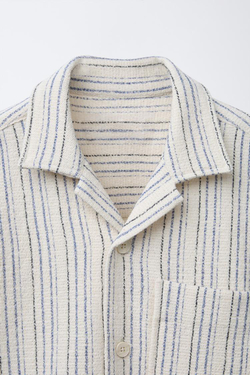 ZARA ПОЛОСАТАЯ РУБАШКА В СТИЛЕ РУСТИК, БЕЖЕВЫЙ