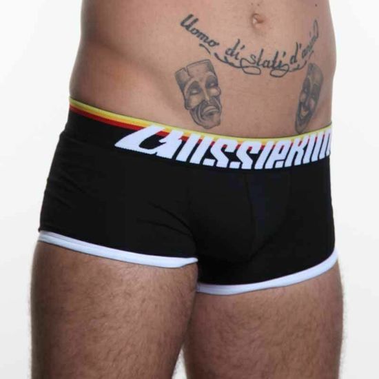 Мужские трусы хипсы черные с желт-крас резинкой Aussiebum Fire Boxer AB00186