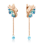 Серьги «Крылья бабочки» (пожелание здоровья) с английским замком из комбинированного золота с топазом и эмалью