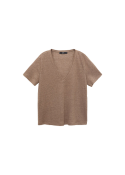 Льняная футболка с V-образной горловиной