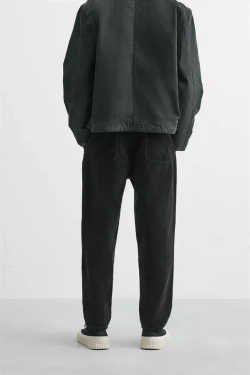 ZARA ВЕЛЬВЕТОВЫЕ БРЮКИ CARROT FIT, ЧЕРНЫЙ