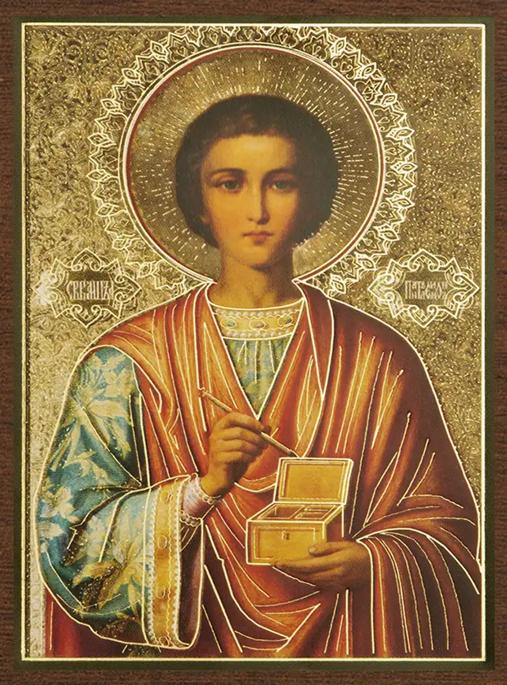 Икона "Пантелеймон Целитель", вид 2, 4х6 на МДФ-6