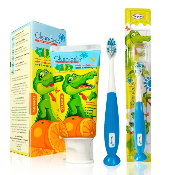 Детская зубная паста Clean-baby Апельсин 3-12 лет ( 50 мл) и Зубная щетка Clean-baby