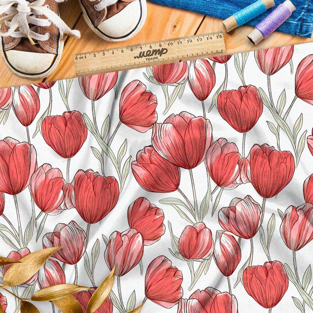 Ткань премиум шифон живописные тюльпаны