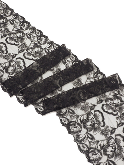 Кружево вышивка на сетке черная неэластичная ширина 22 см
