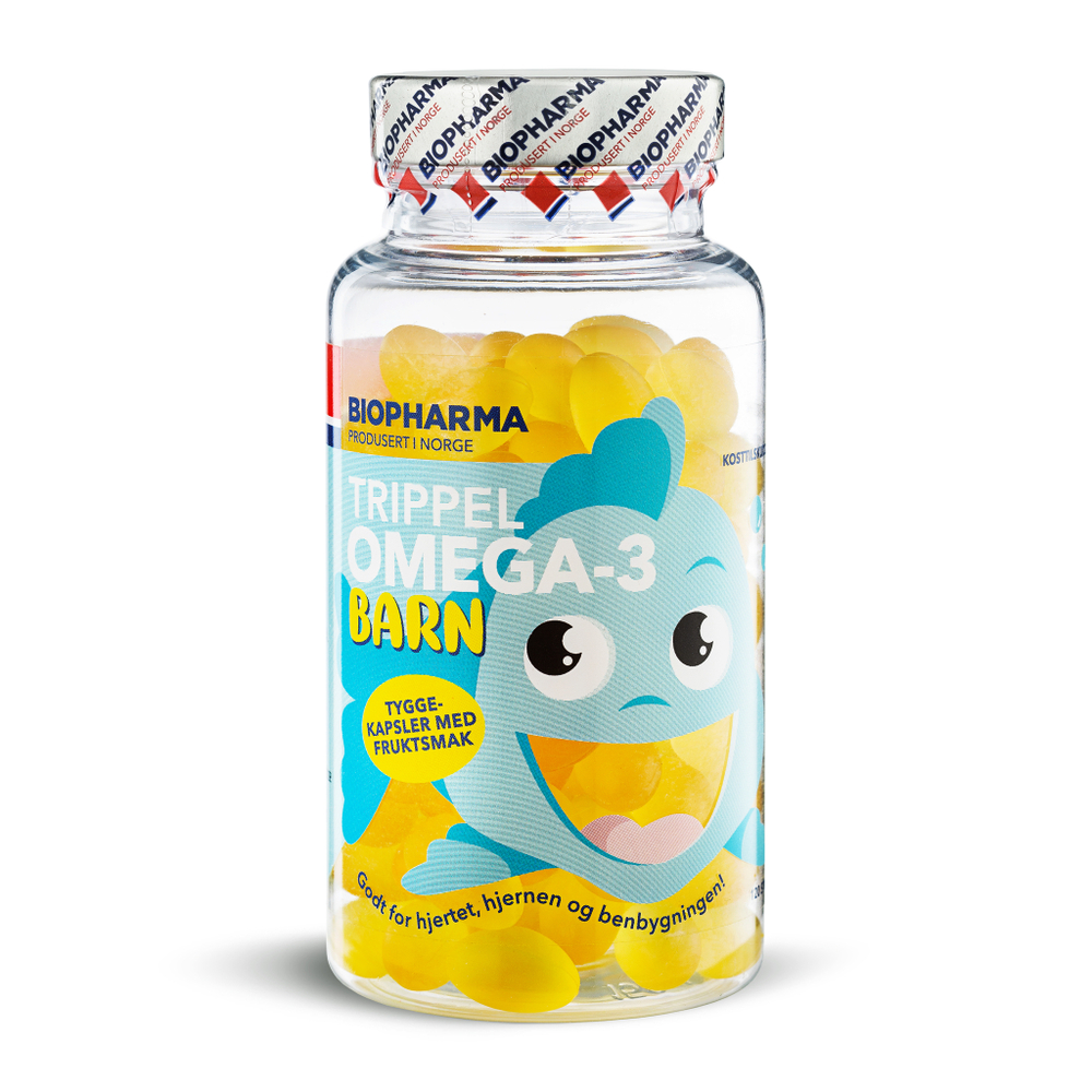 Омега 3 для детей с витамином Д3 Biopharma Trippel Omega-3 Barn, 120 жевательных капсул
