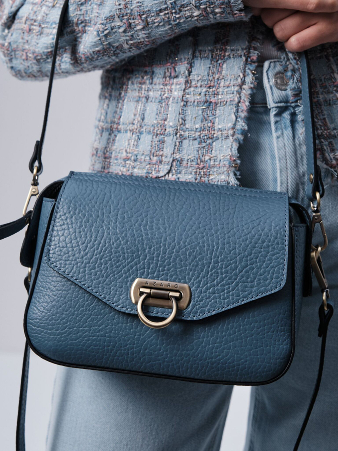 Сумка кожаная через плечо грязно-голубой