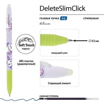 Ручка KAWAII ANIMALS со стираемыми чернилами 0.5мм, синяя 4 вида (Bruno Visconti)