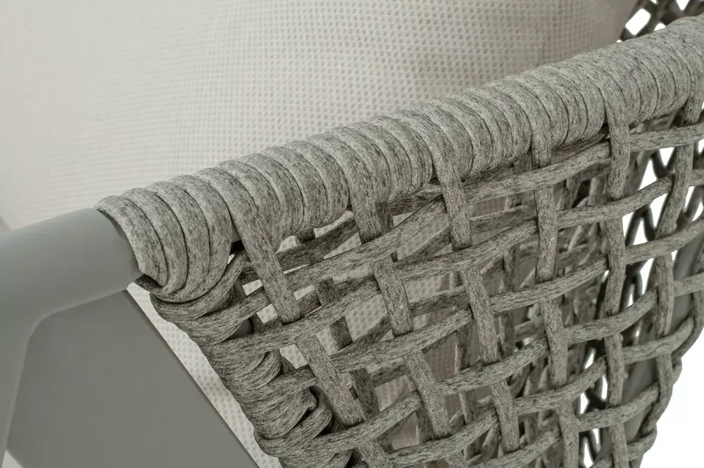 "Амстердам" диван 2-местный плетеный из роупа, каркас алюминий, роуп серый круглый, ткань бежевая