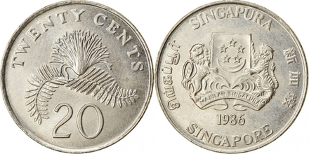 Сингапур 20 центов, 1985-1991 Каллиандра суринамская XF