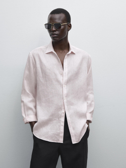 Massimo Dutti Рубашка из 100% льна стандартного кроя, светло-розовый