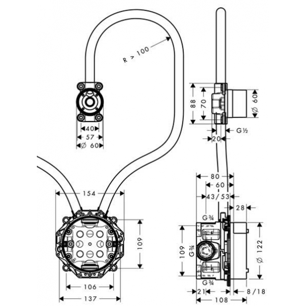 Скрытая часть Axor для эл.смесителя 16180180