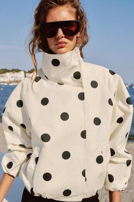 ZARA БОМБЕР В ГОРОШЕК, БЕЛЫЙ