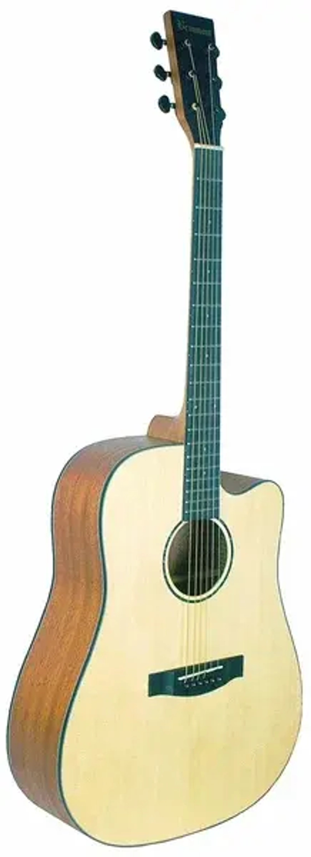 BEAUMONT DG142C - акустическая гитара, дредноут с вырезом. Верхняя дека: ель. Задняя дека и обечайка: махагон. Цвет натуральный, матовый.