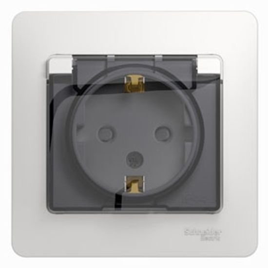Розетка 1-м СП Glossa 16А IP44 с заземл. защ. шторки с крышкой в сборе бел. SE GSL000148