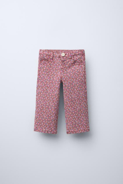 ZARA БРЮКИ-КЮЛОТЫ ИЗ ТВИЛА С ЦВЕТОЧНЫМ ПРИНТОМ, МАЛИНОВЫЙ