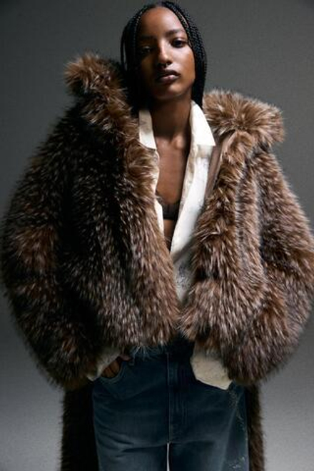 ZARA HARRY LAMBERT X DISNEY ШУБА ИЗ ИСКУССТВЕННОГО МЕХА , ТЕМНО-КОРИЧНЕВЫЙ