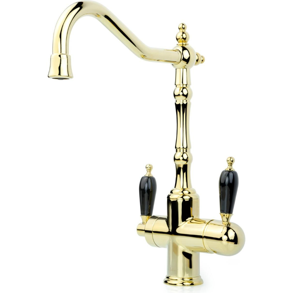 Смеситель для кухни Boheme TRADIZIONALE ORO 112-BLC Золото, с черной керамикой