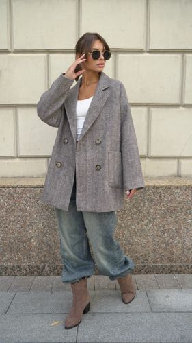 Двубортный темно-коричневый пиджак из шерсти