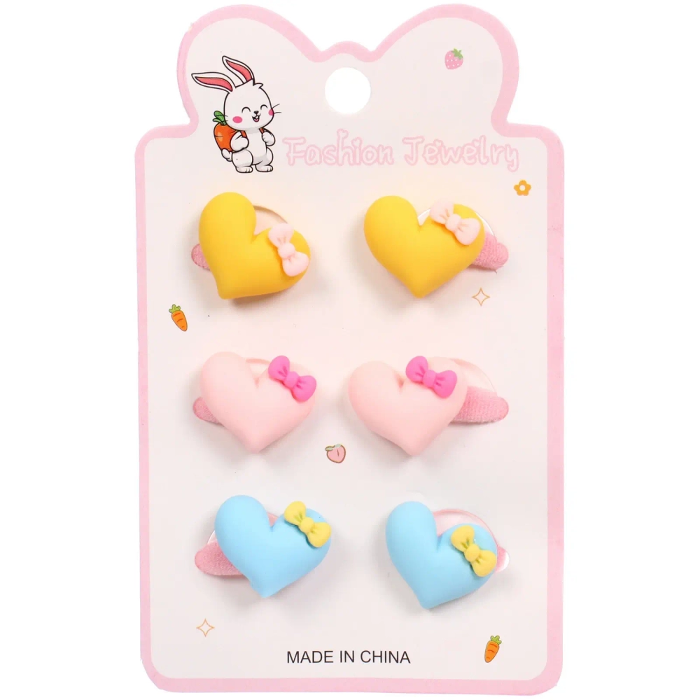 Резинки для волос детские 6шт «БАМБИ БУМ Маттэ», Сердечки, микс 6 цветов, d-2.см/12*7.5см