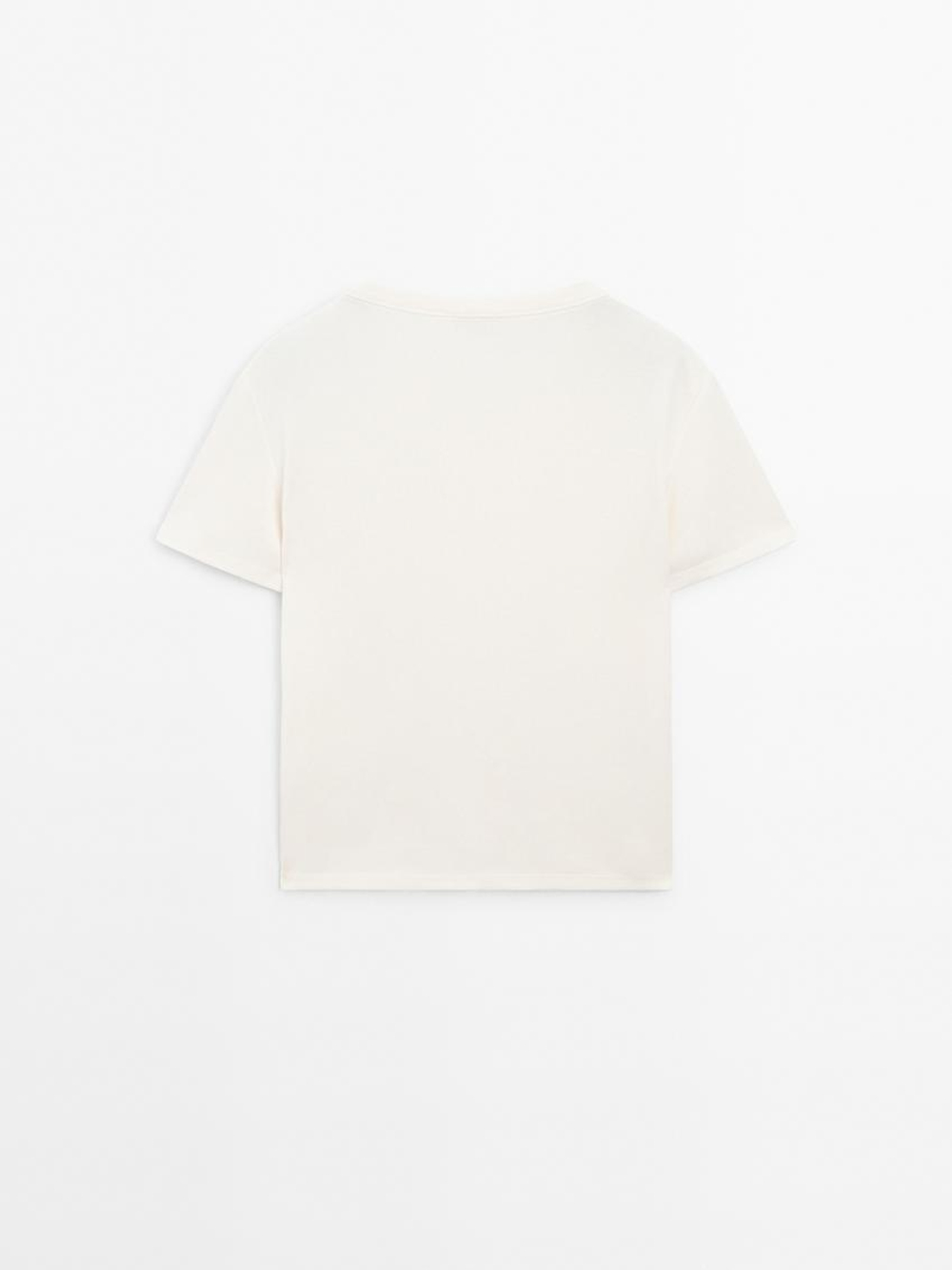 Massimo Dutti Футболка из 100% хлопка с коротким рукавом, кремовый