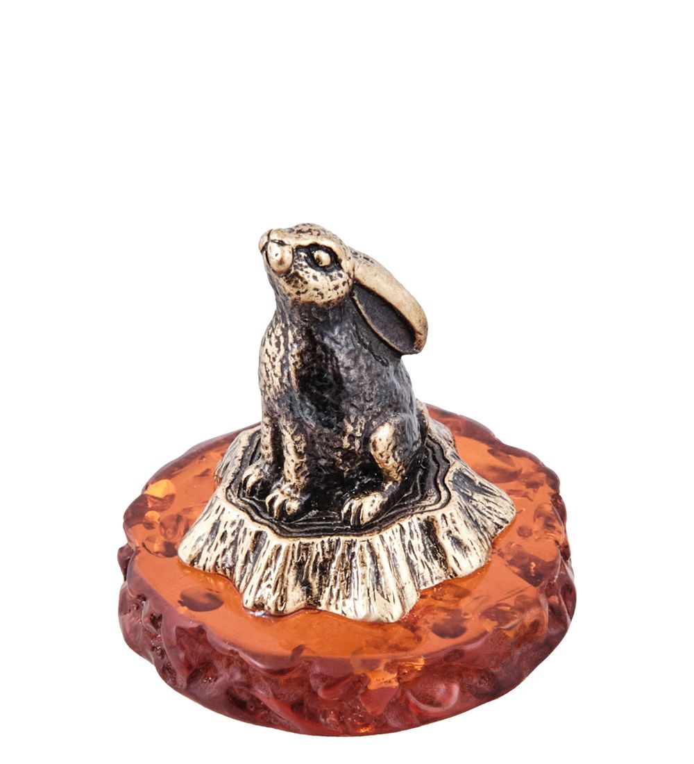 Народные промыслы AM-3947 Фигурка «Заяц на опушке» (латунь, янтарь)