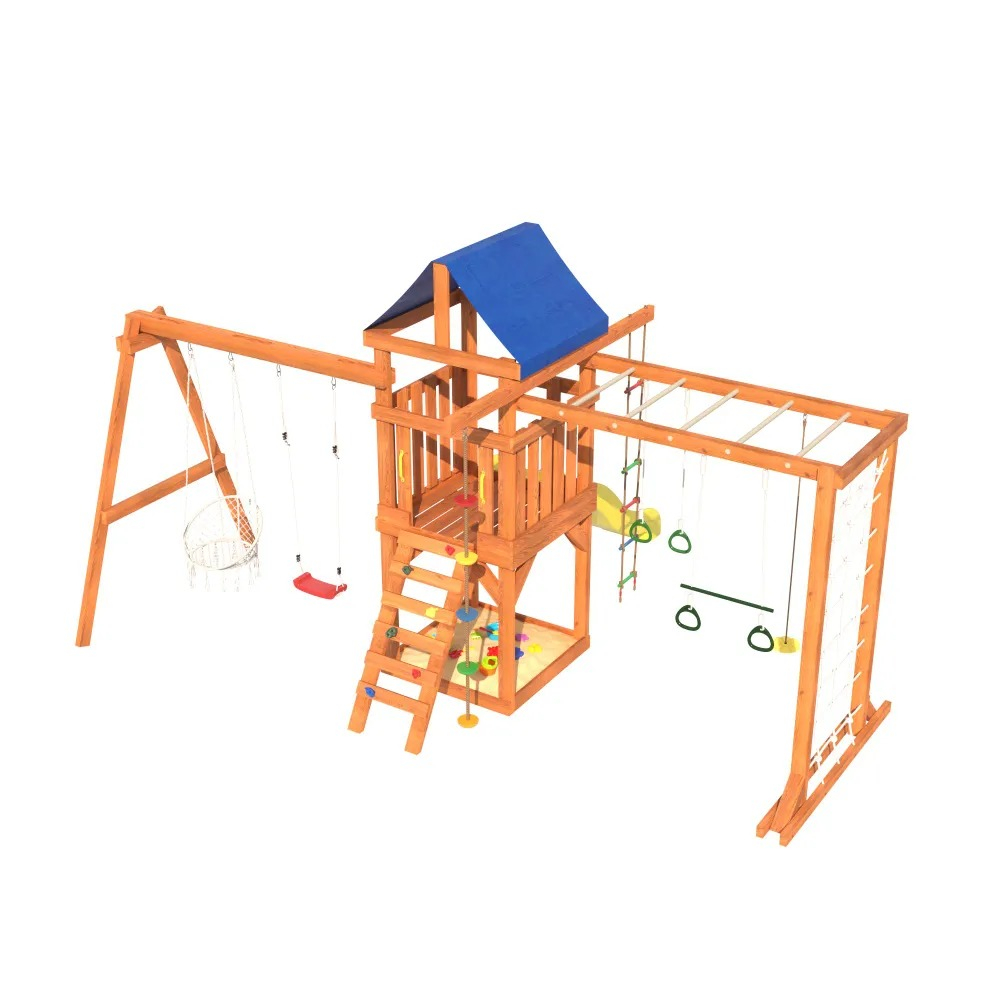 Детская площадка Fun Land с сеткой, рукоходом, качелями и плетенным креслом