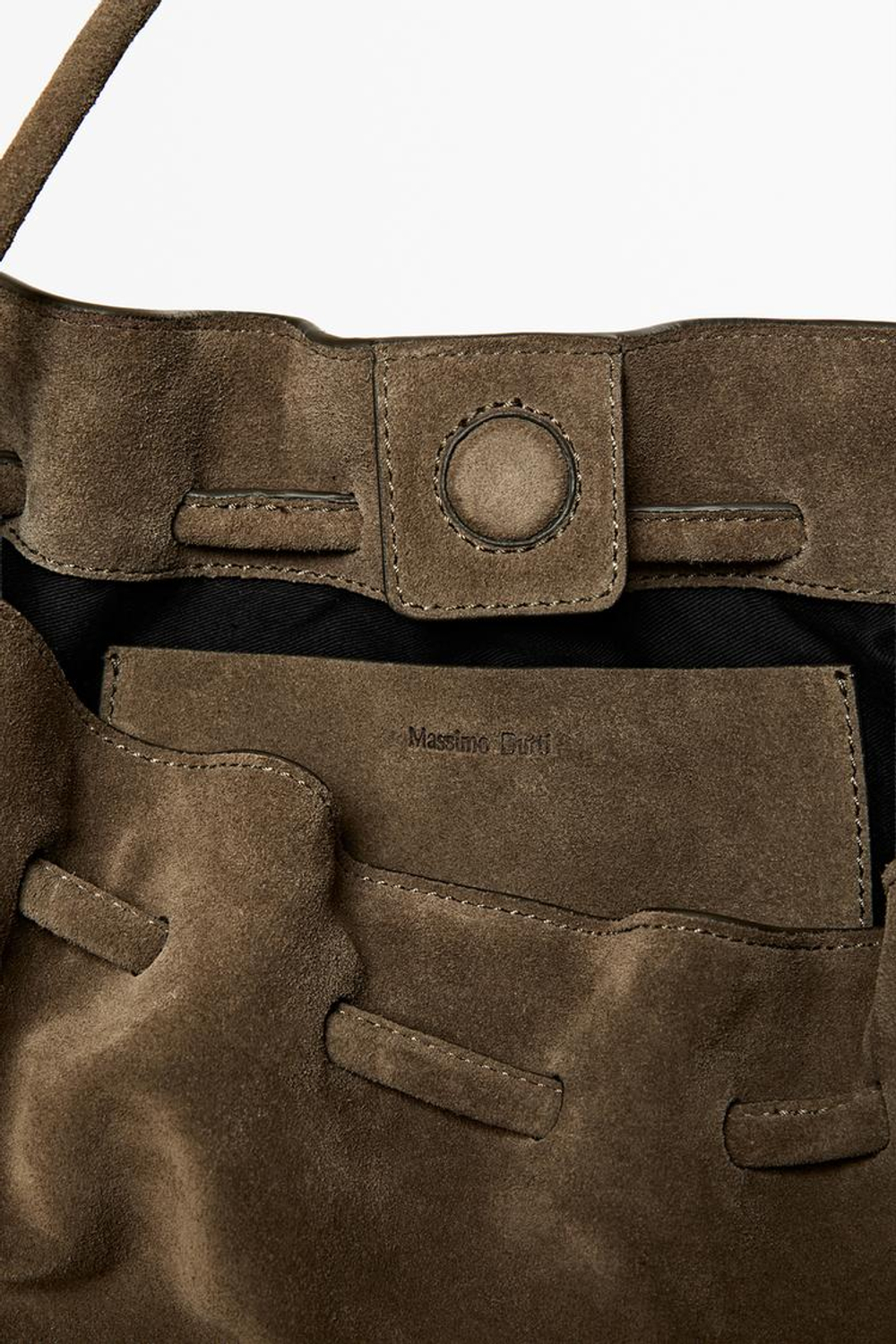 Massimo Dutti Кожаная сумка из замши со сборками, коричневый