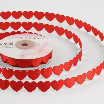 Лента декоративная фигурная 16мм, сердечки красный АУ 9612111